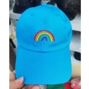 Blue Rainbow Embroidered Baseball Cap Women Dad Hat Adjustable Strap